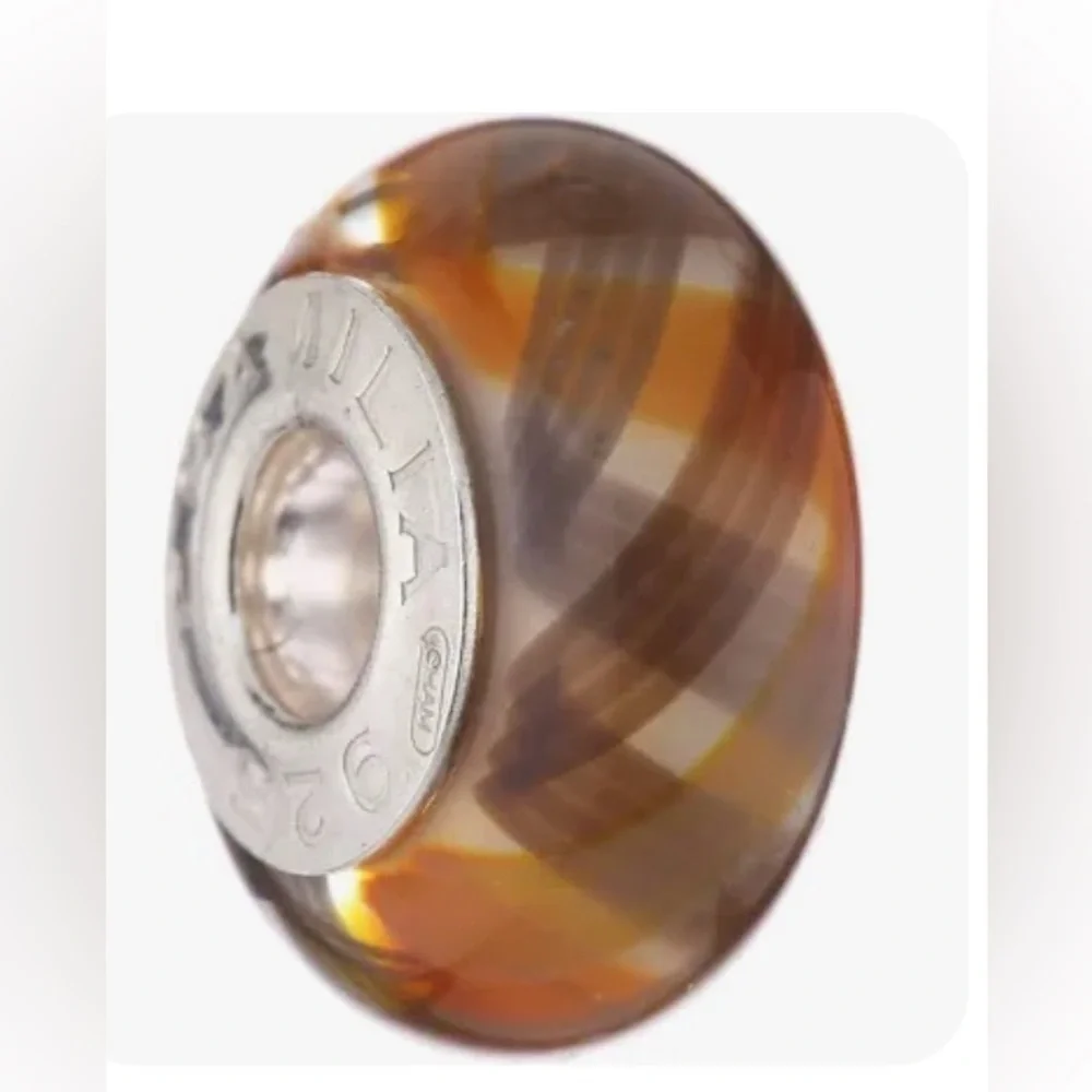 Chamilia Vivance Brown Plaid Murano Charm Bead EUC CHAMILIA .925 Core #247 - Picture 6 of 6